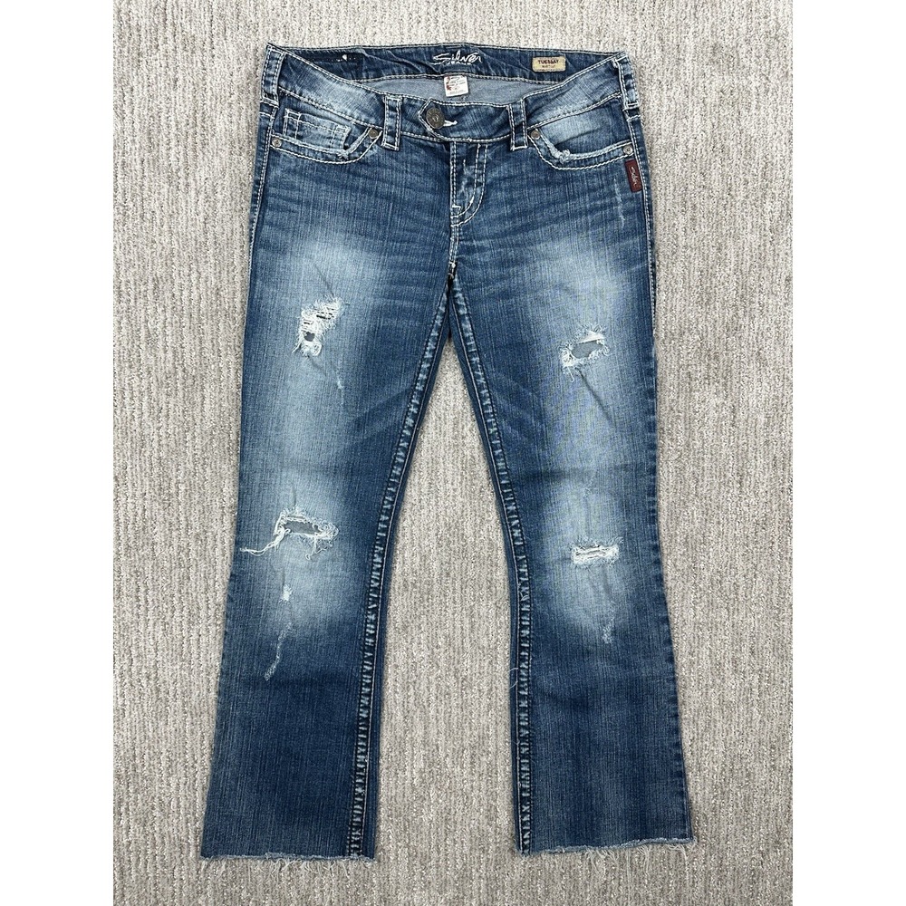 Silver Jeans Tuesday Womens 32x29 Blue Distressed Bootcut Mid Rise Tag 29x33